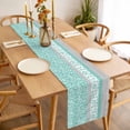 thumbnail image 3 of Turquoise Floral Table Runner - 70 Inch Long, Kitchen Dining Table Runner Dresser Scarves, Botanical Blossom Motif Boho Grey Stripes Farmhouse Decor for Coffee Tables Wedding Party Banquet, 3 of 8
