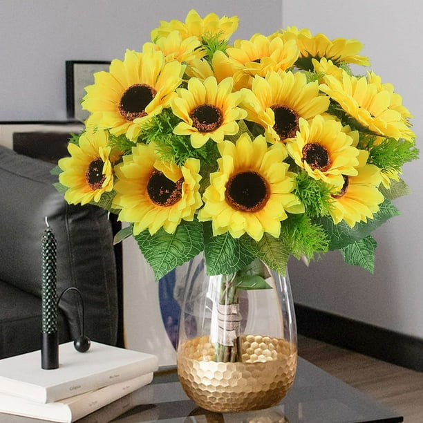 Ramo de girasol artificial, girasol de seda, flor amarilla falsa, decoración del hogar, decoración de boda, ramo de novia, decoración de bricolaje (2 unidades)... Zhivalor CZBG-SY61