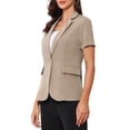 thumbnail image 4 of Blazer de mujer Inspire Chic con solapa de muesca, un botón, manga corta, chaqueta de traje, caqui oscuro, talla S, 4 of 6
