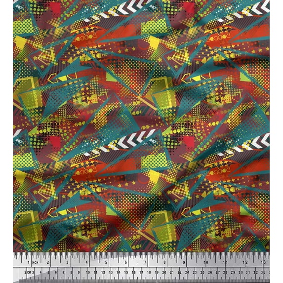 Soimoi Brown Cotton Voile Fabric Triangle & Brush Stroke Abstract Print Sewing Fabric Yard 42 Inch Wide