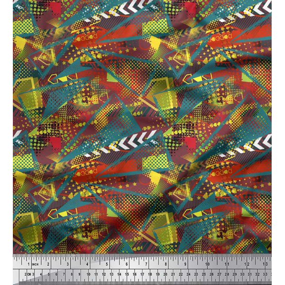 Soimoi Brown Rayon Fabric Triangle & Brush Stroke Abstract Decor Fabric Printed Yard 56 Inch Wide