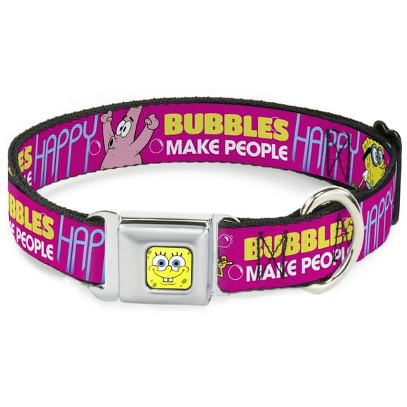 Nickelodeon Pet Collar, Dog Collar Metal Seatbelt Buckle, Patrick Starfish Pose Bubbles Make People Happy Pink, 9.5 to 13 Inches 1.0 Inch Wide