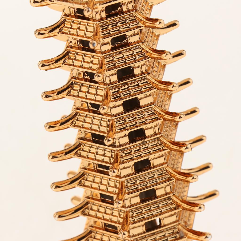 Chinese Wenchang Tower Pagoda Fengshui Statue Ornament Figurines Golden XS 