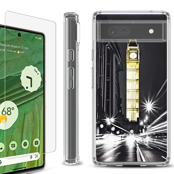 Shockproof Bumper Phone Case for Google Pixel 6a, with Tempered Glass Screen Protector, by OneToughShield ® - London Night