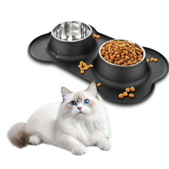 Stainless Steel Dog Bowls Set, 24oz Non-Spill Pet Food & Water Bowls with Non-Skid Silicone Mat, Heavy Duty Rust-Proof Dog Dish for Small Medium Large Dogs Cats Puppies