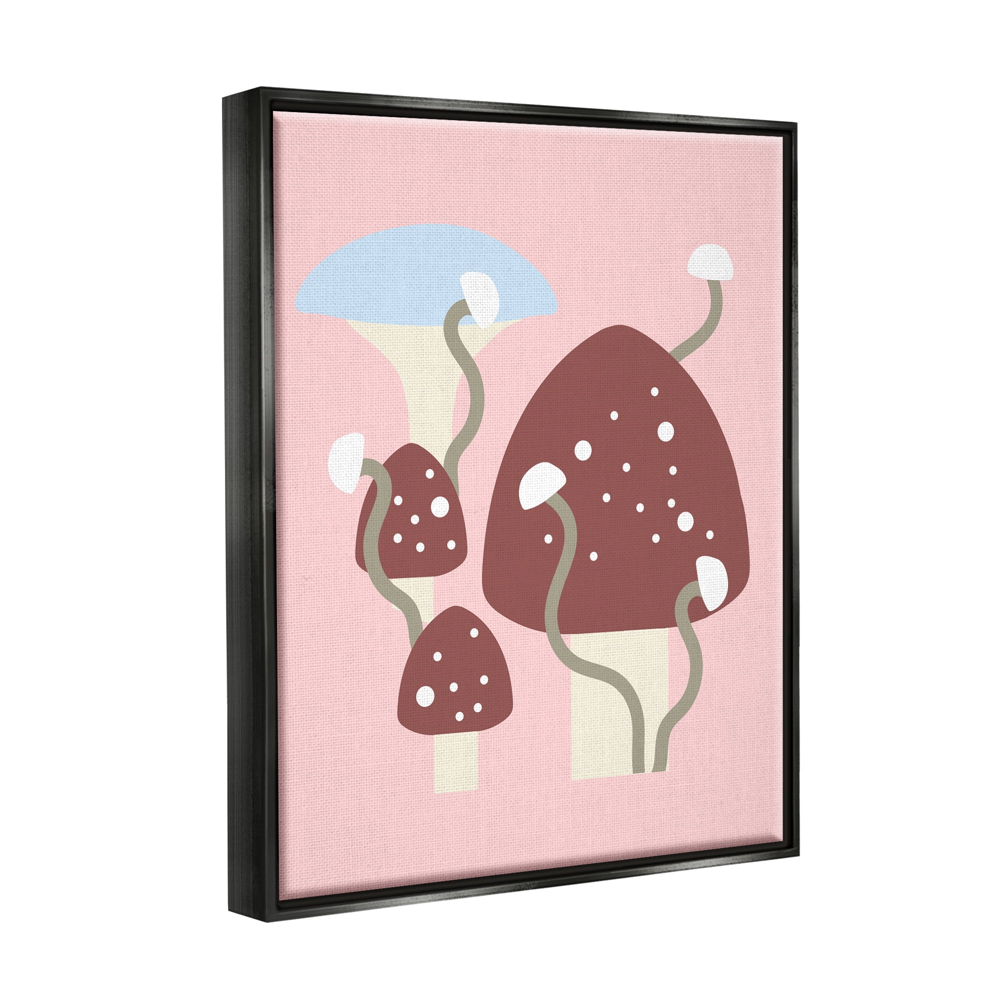 Stupell Industries Pop Mushrooms on Pink Botanical & Floral Painting Black Floater Framed Canvas Art Print Wall Art, 17 x 21