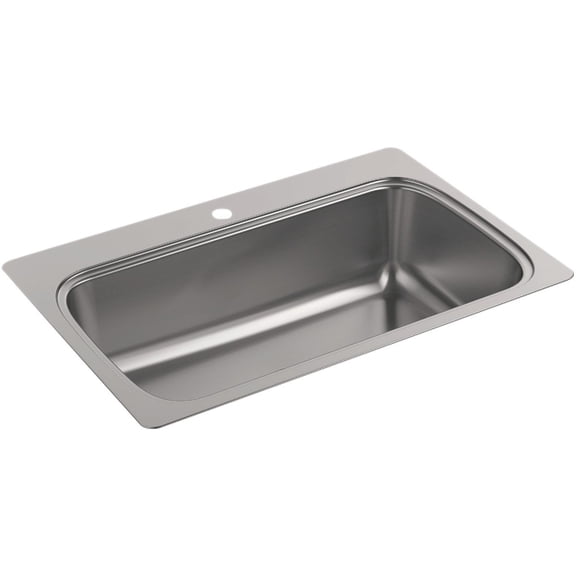 Kohler K-20060-1-NA Verse 33" x 22" Drop Bowl Kitchen Sink with Single Faucet Hole Stainless Steel, 36.00 25.38 10.94