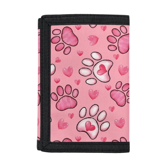 FUIALDOLG Polyester Kids Trifold Wallet with Lightweight Velcro Trifold Card Wallet for Sports, Heart Paw Print Teen Wallet