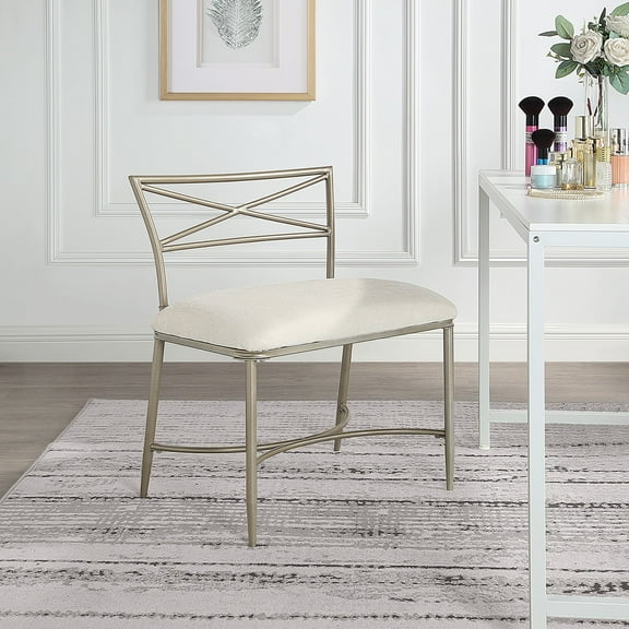 Azalea Park Champagne Vanity Bench with White Cushion