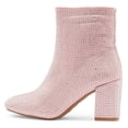 thumbnail image 2 of Top Moda Women Ankle Boots Block High Heels Rhinestone Bling Short Booties Side Zipper HESTER-15 Light Pink 9, 2 of 5