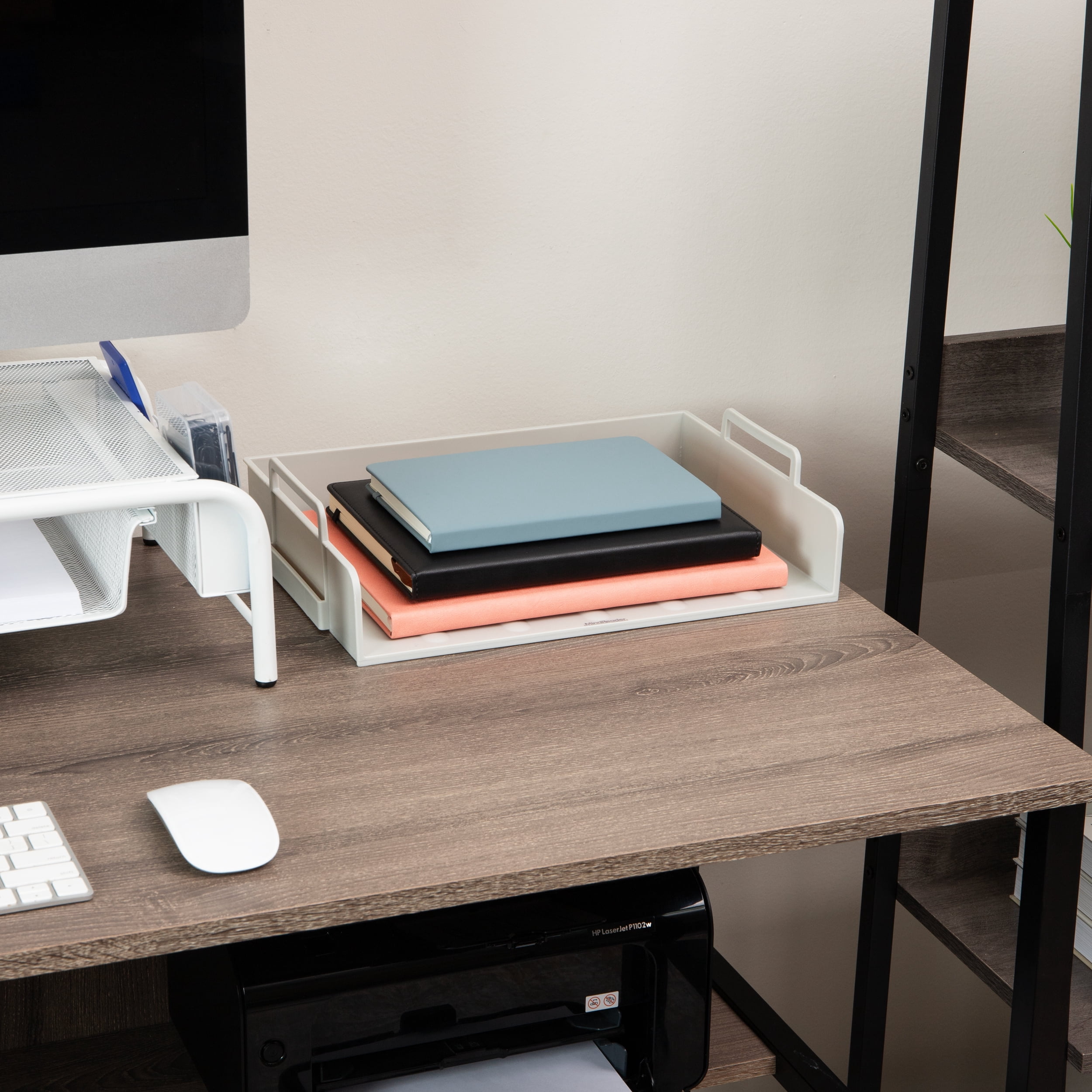 Mind Reader Stackable Paper Tray, Desktop Organizer, File Storage, Office, Plastic, 13.75"L x 10"W x 10.75"H, 4 Pcs., Beige
