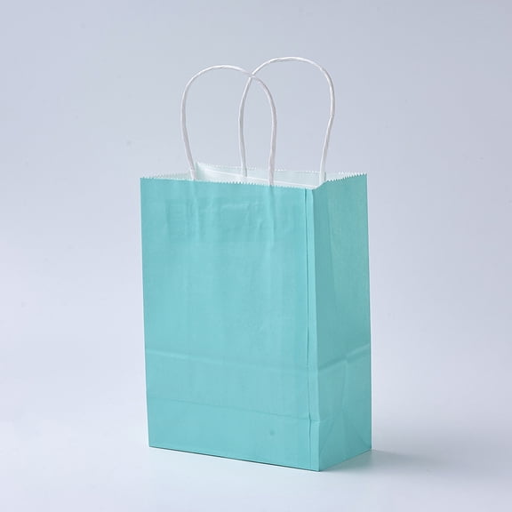 12pcs Pure color Kraft Paper Bags Gift Bags Shopping Bags with Paper Twine Handles Rectangle Cyan 27x21x11cm