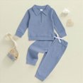 thumbnail image 2 of HFHAPW Toddler Boy Clothes Fall Outfits Knit Collared Pullover Sweatshirt Pants Winter Clothing 0 6 12 18 Months 2T 3T 4T 5T 6T 7T 8T 9T(Light Blue,2-3 Y), 2 of 4