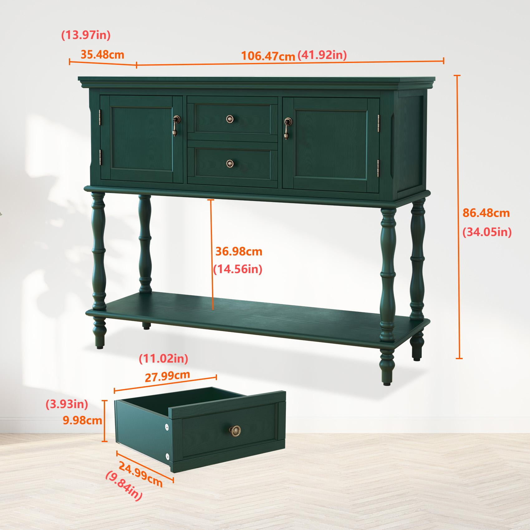 HLR 42" Farmhouse Modern Console Table, Entryway Table with Storage Shelf for Living Room, Green