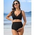 thumbnail image 6 of Alove Maternity Swimsuit Solid Color High Waisted Shoulder Straps Bikini Set Push Up Two Piece Swimwear Deep V Neck Pregnancy Bathing Suits, 6 of 8