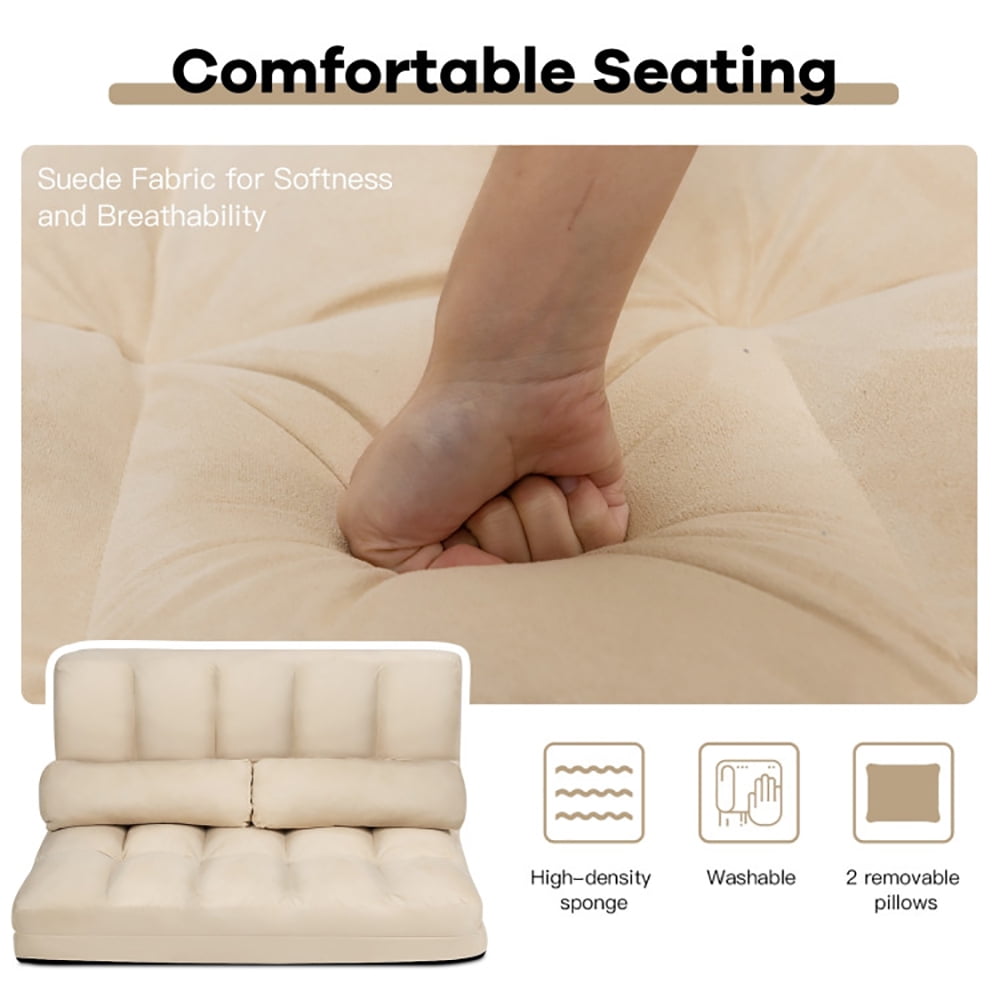 Finihen Fold Sofa Bed Couch, 6-Position Foldable Floor Sofa Bed with Detachable Cloth Cover, Beige Finihen Fold Sofa Bed Couch, 6-Position Foldable Floor Sofa Bed with Detachable Cloth Cover, Beige