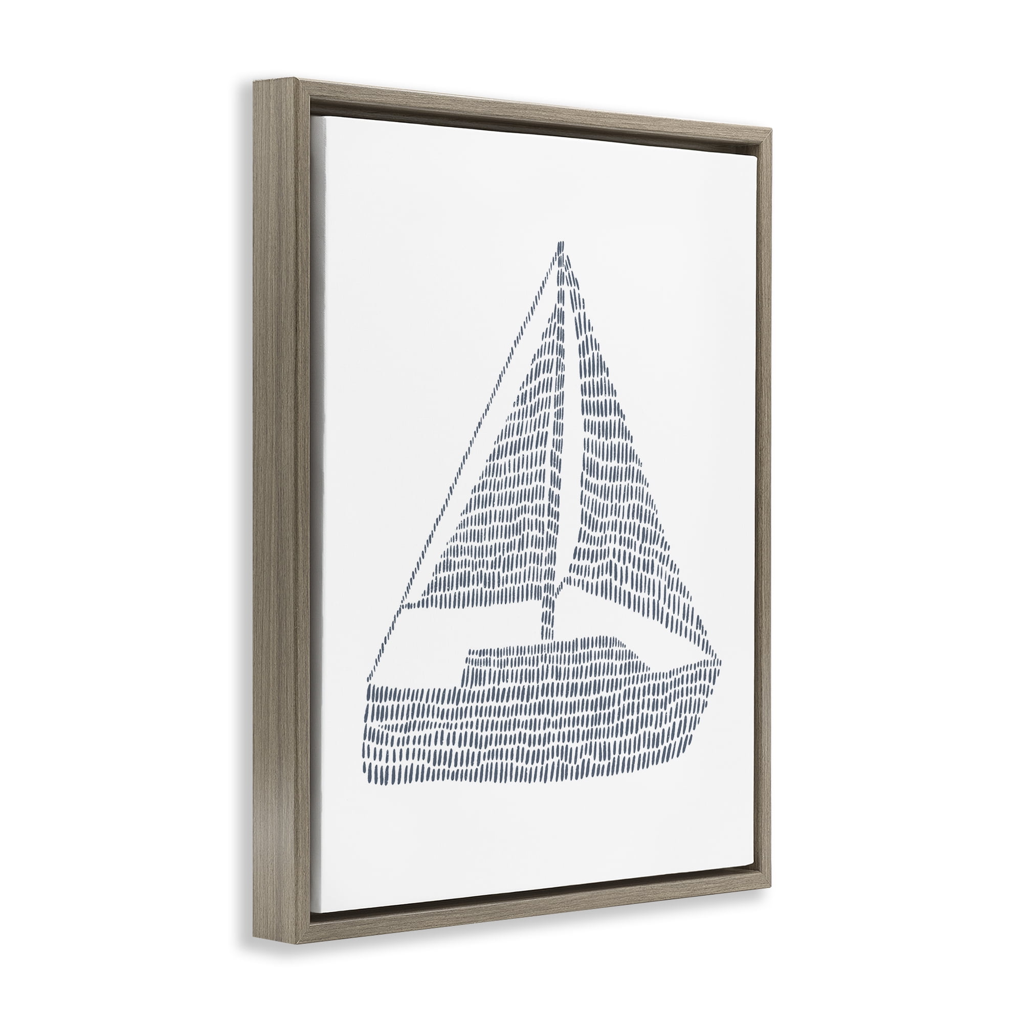Stupell Industries Minimal Boat on White Coastal Painting Brown Floater Framed Canvas Art Print Wall Art, 17 x 21