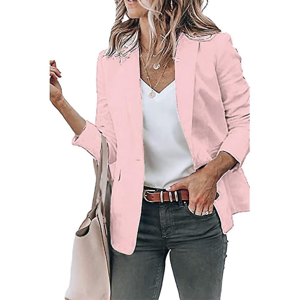 Chaqueta tipo cárdigan de manga larga para oficina y trabajo con solapa abierta y lisa para mujer