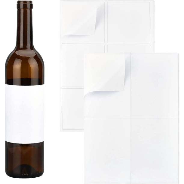 20 hojas/100 etiquetas adhesivas para vino en blanco, 2 tamaños, blanco mate, para botellas de vino, imprimibles con inyección de tinta.