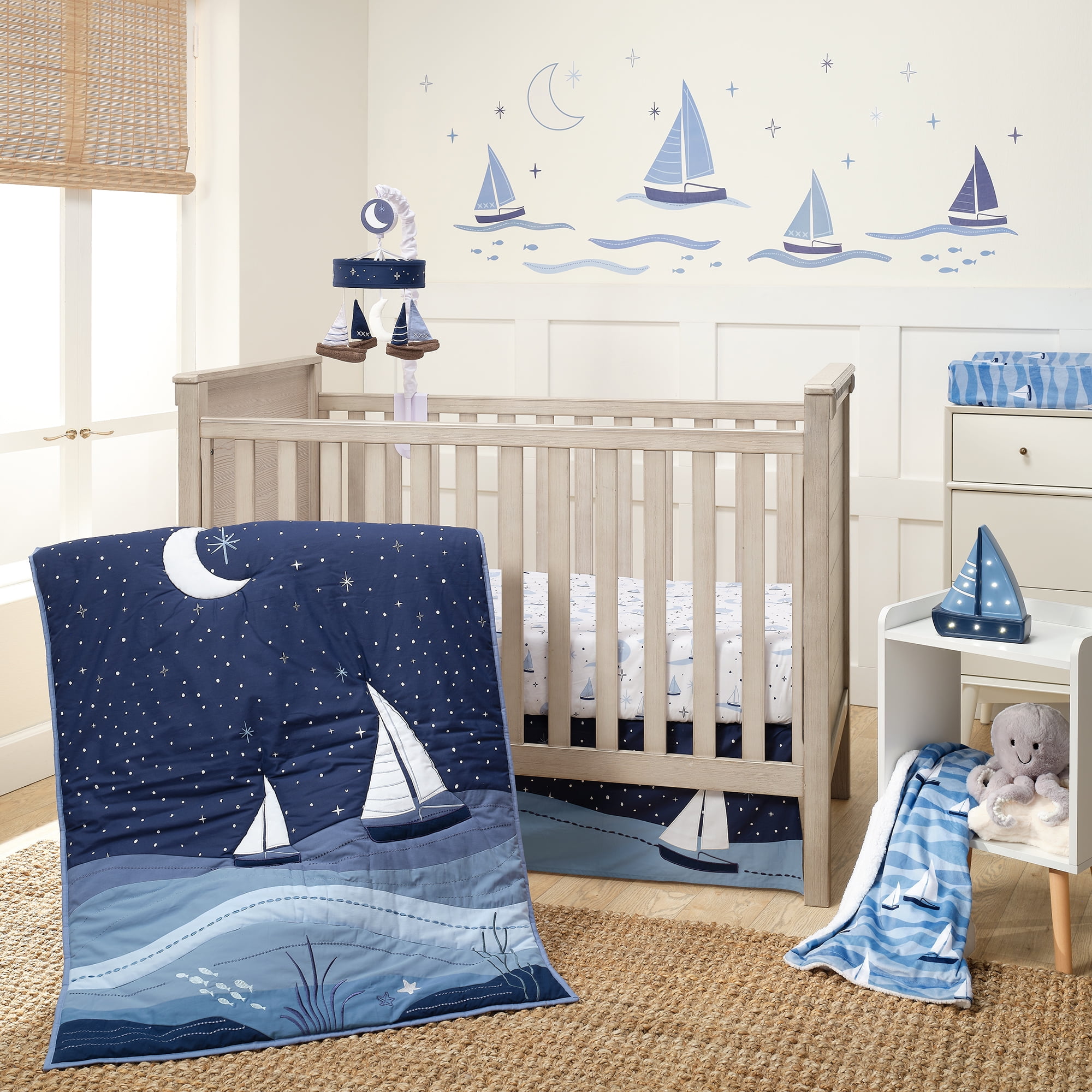 Lambs & Ivy Little Skipper Cotton Nautical Sailboat Fitted Crib/Toddler Sheet