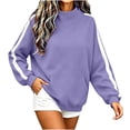 thumbnail image 6 of Turilly Women's Autumn Winter Loose Mock Neck Sweatshirt, Color Block Side Stripe Long Sleeve Pullover with Front Pocket, Casual Soft Sports Fashion Top for Daily Outdoor Wear, 6 of 6