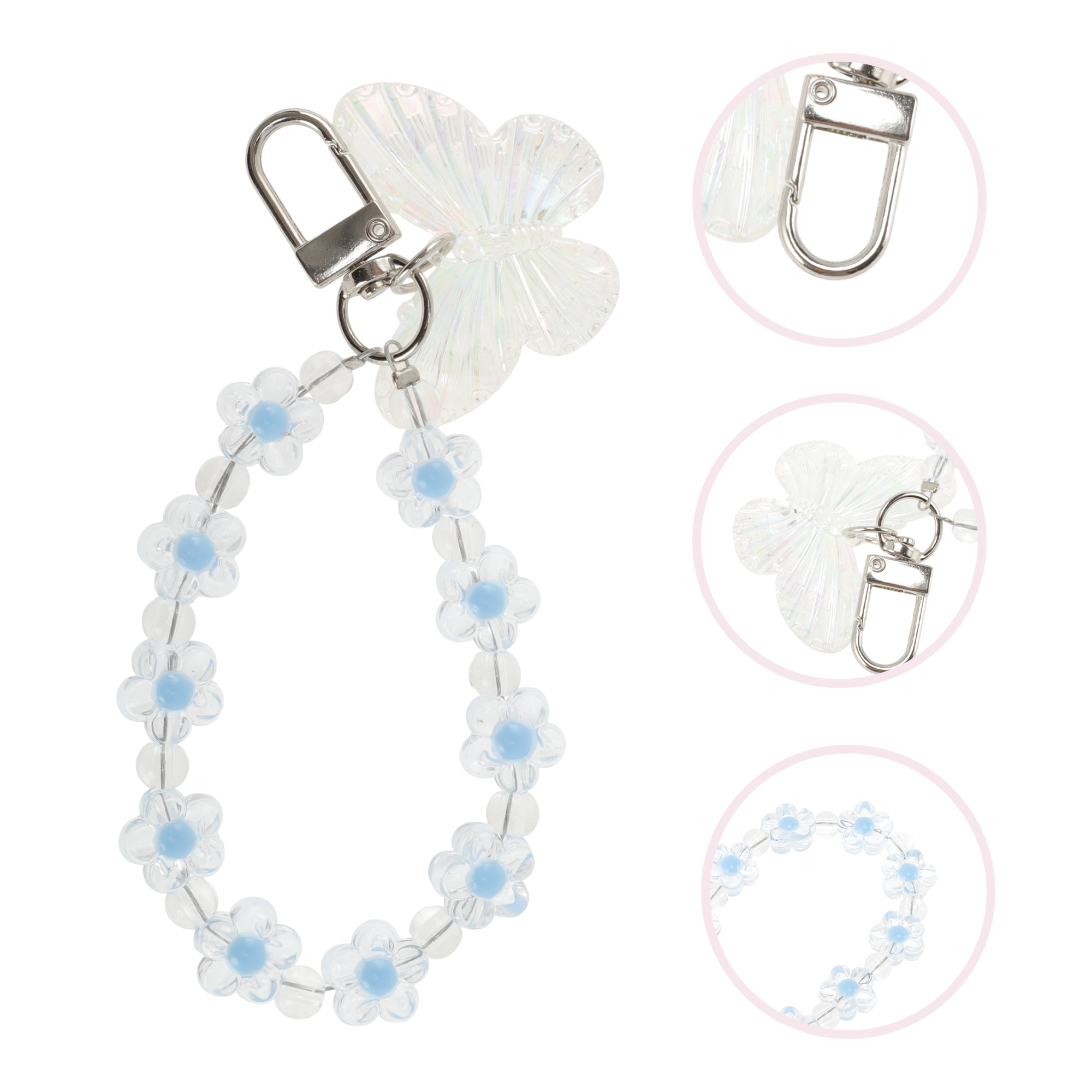 Unique Bargains Butterflies Flower Phone Charm Blue 1Pc