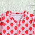 thumbnail image 5 of One Piece Swimsuit for Girls Strawberry Print Ruffle Hem Zipper Long Sleeve Rash Guards Swimwear Beach Bathing Suit, 5 of 6