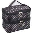 thumbnail image 1 of Neceser pequeño de doble capa con espejo, neceser de viaje impermeable, negro con lunares blancos Sincero Hogar, 1 of 1