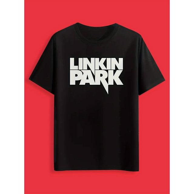 Men's Summer Casual Black T-Shirt with "LINK PARK" Graphic - Crew Neck, Cotton, Machine Washable, Casual Sporty Tee, Summer Gifts