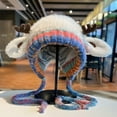 thumbnail image 4 of Bibifish Womens Reindeer Shape Fluffy Trapper Hat With Rainbow Knit Ear Flaps Soft Warm Cozy Hat Winter Holiday Outings Novelty Stylish Hats, 4 of 6