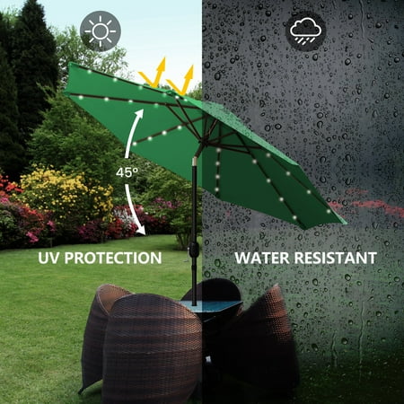 Sun Ray - 9' Round Solar Lighted Umbrella - Emerald Green