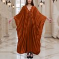 thumbnail image 5 of Uootdi Women's Satin Kaftan Dress V Neck Flowy Maxi Dress Loose Fit Evening Gown Elegant Party Wear Caftan Plus Size Cover Up Trendy Boho Beach Dress Multiple Solid Colors for Special Occasions, 5 of 6
