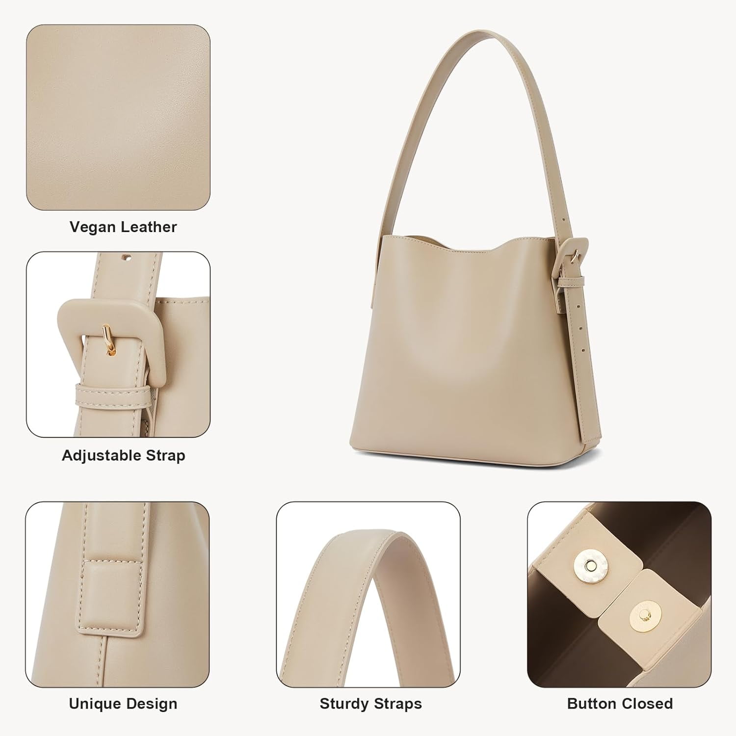 Bucket Bag Leather Shoulder Purses for Women Trendy Adjustable Strap