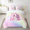 thumbnail image 2 of Erosebridal Pink Unicorn Bedding Twin Size, Initial S Letter Bedding Sets Twin Size, Cartoon Animal Decor, Reversible, 2 of 5
