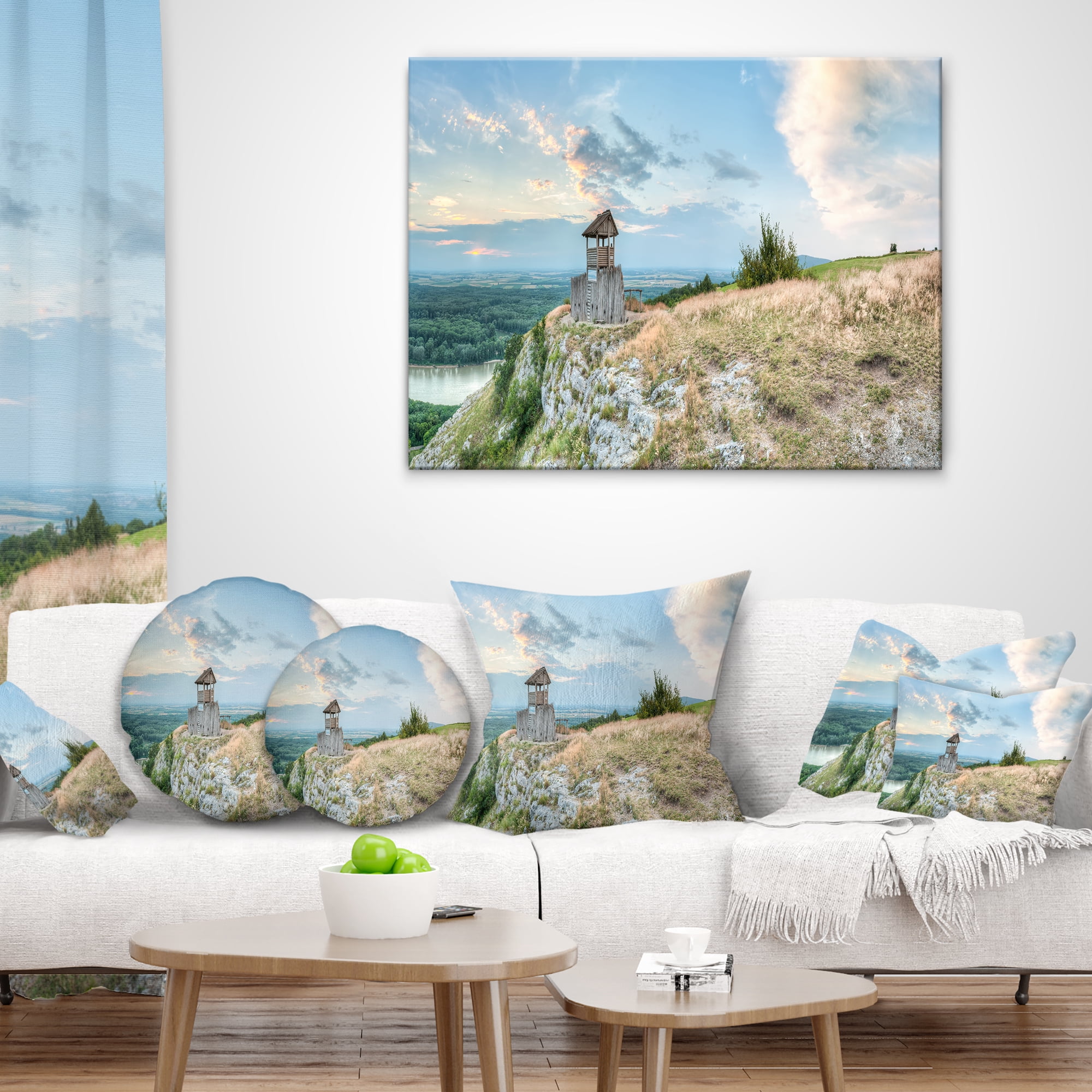 Designart View Tower on Hill Panorama - Landscape Printed Throw Pillow - 12x20