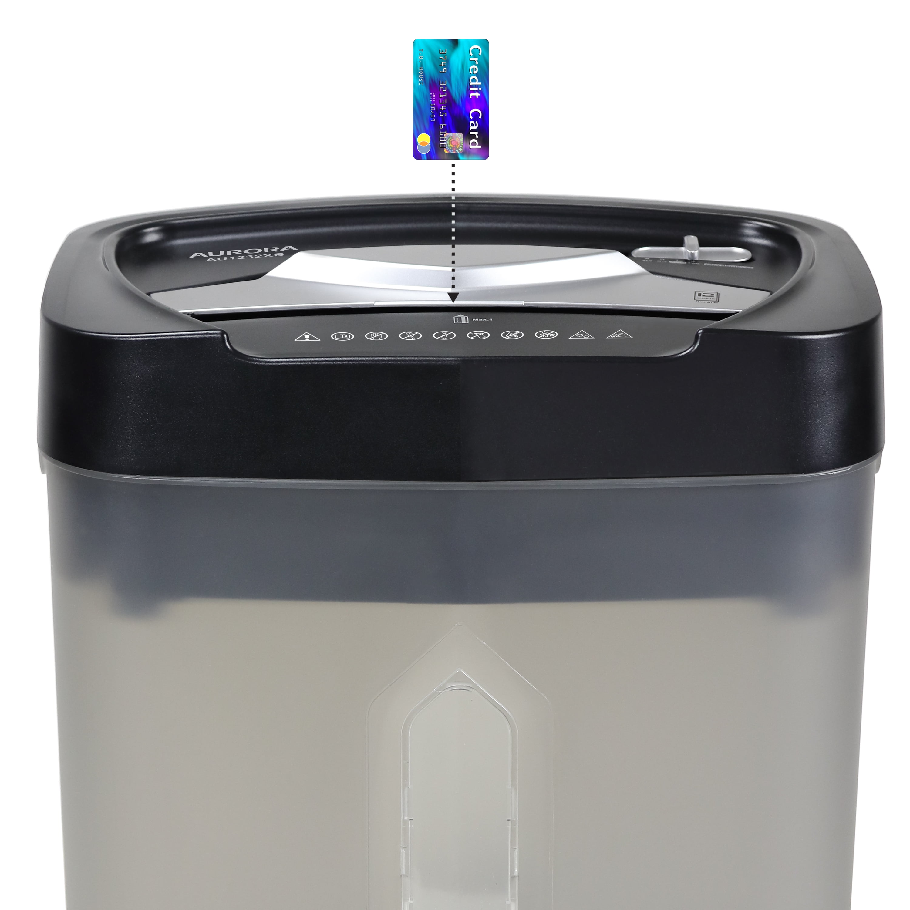 Aurora GB Anti-Jam 12-Sheet Crosscut Paper and Credit Card Paper Shredder 5.2-gallon Translucent Wastebasket , Black/Gray
