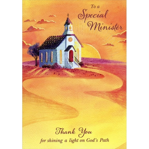Designer Greetings Orange Sky, Sunrise and Church : Winding Road Clergy Appreciation Day Card for Minister