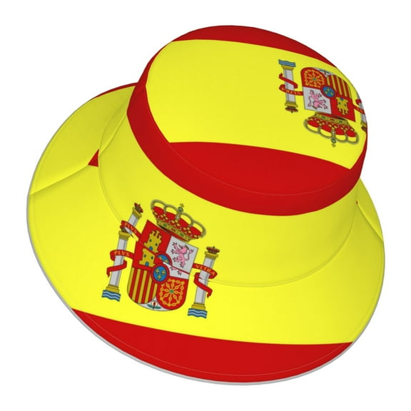 Unisex Spanish Flag Bucket Hat Fisherman Cap Reversible Travel Sunhat With Reflective Stripe