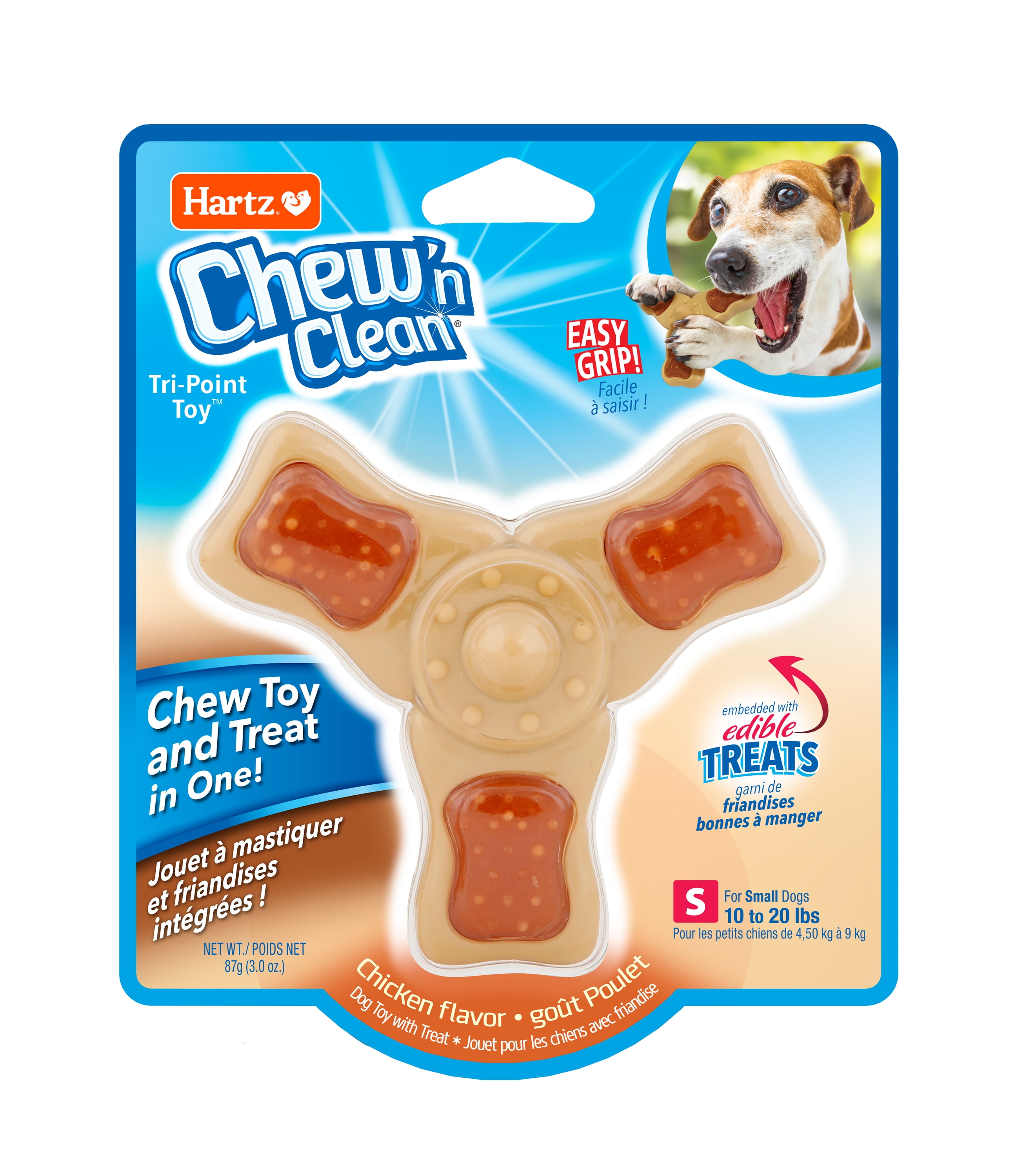 Hartz Chew n Clean Tri-Point Chew Toy, Chicken Flavored Dog Toy For Moderate Chewers, Small