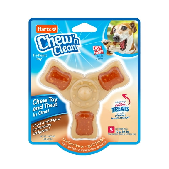 Hartz Chew ‘n Clean Tri-Point Chew Toy, Chicken Flavored Dog Toy For Moderate Chewers, Small