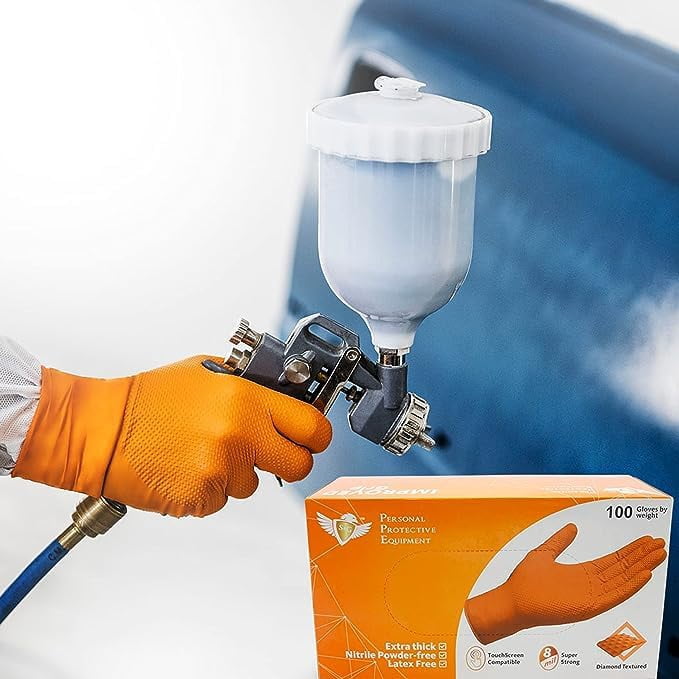 S&G Orange Nitrile Gloves Disposable Latex-Free 8Mil Thick Heavy Duty Powder-Free for Mechanics, Industrial |1000 Pcs | XL