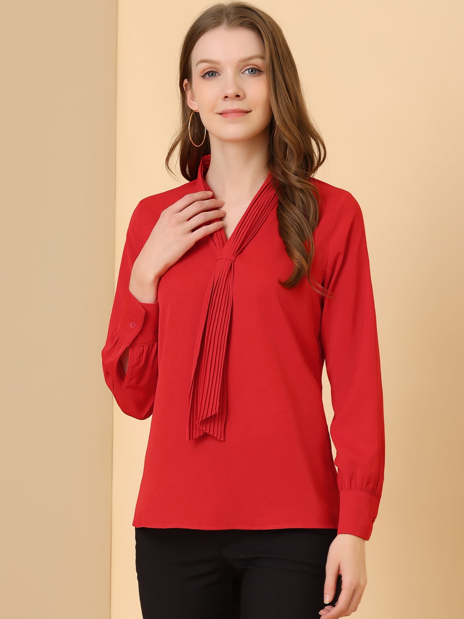 DARING DIVA Work Office Blouse Pleated Top Shirt XS Red