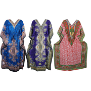 Mogul Wholesale 3 Pcs Of Lot Womens Caftan Maxi Dress Boho Holiday Beach Cover Up Evening Kaftan