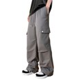 thumbnail image 2 of Men's Wide-Leg Cargo Pants - Drawstring Waist & Adjustable Cuffs for Streetwear & Casual Outfits Dark Gray 2XL, 2 of 5