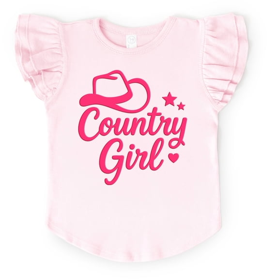 Country Girl Hat Puff Print - Flutter Sleeve Graphic T-Shirt