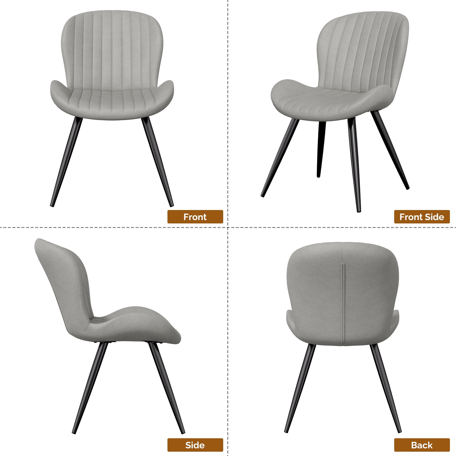 MOONMISS Dining Chairs Set of 2, Upholstered Kitchen Chairs with Backrest and Metal Legs,Gray