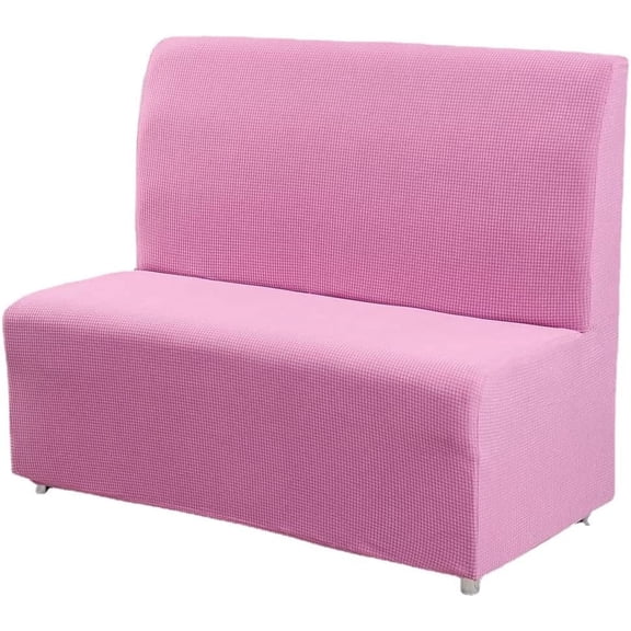 GUENG Pink Jacquard Stretch Armless Banquette Sofa Cover, Elastic Bottom 2-Seat Loveseat Slipcover for Cafe Restaurant Home