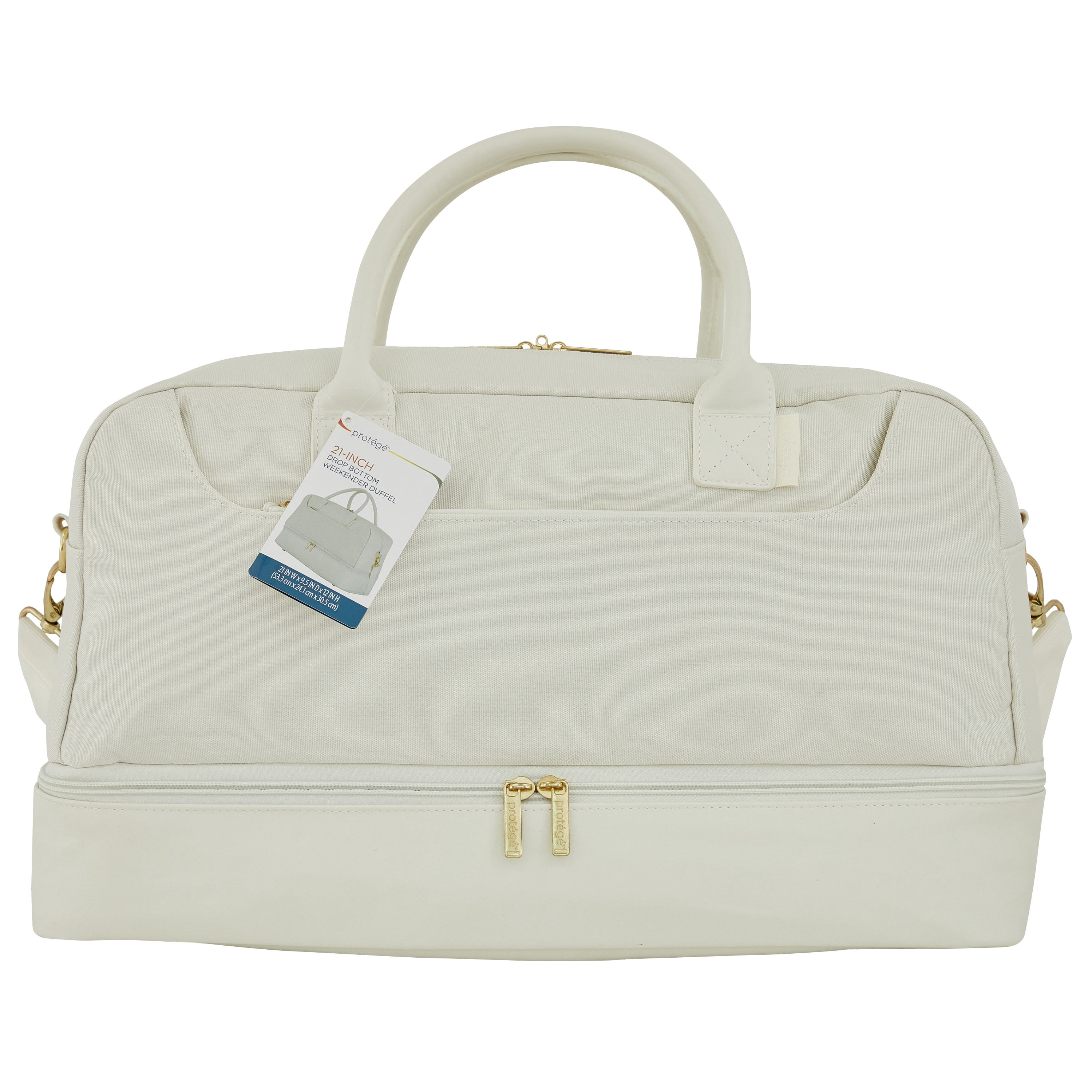 Protege 20” Drop Bottom Weekender Duffel Bag for Travel, Polyester Material, Carry-On Travel Bag, White
