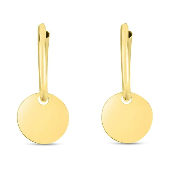 JewelStop 14K Yellow Gold Dangle Circle Drop Huggie Hoop Earrings with Polished Finish and Endless Clasp