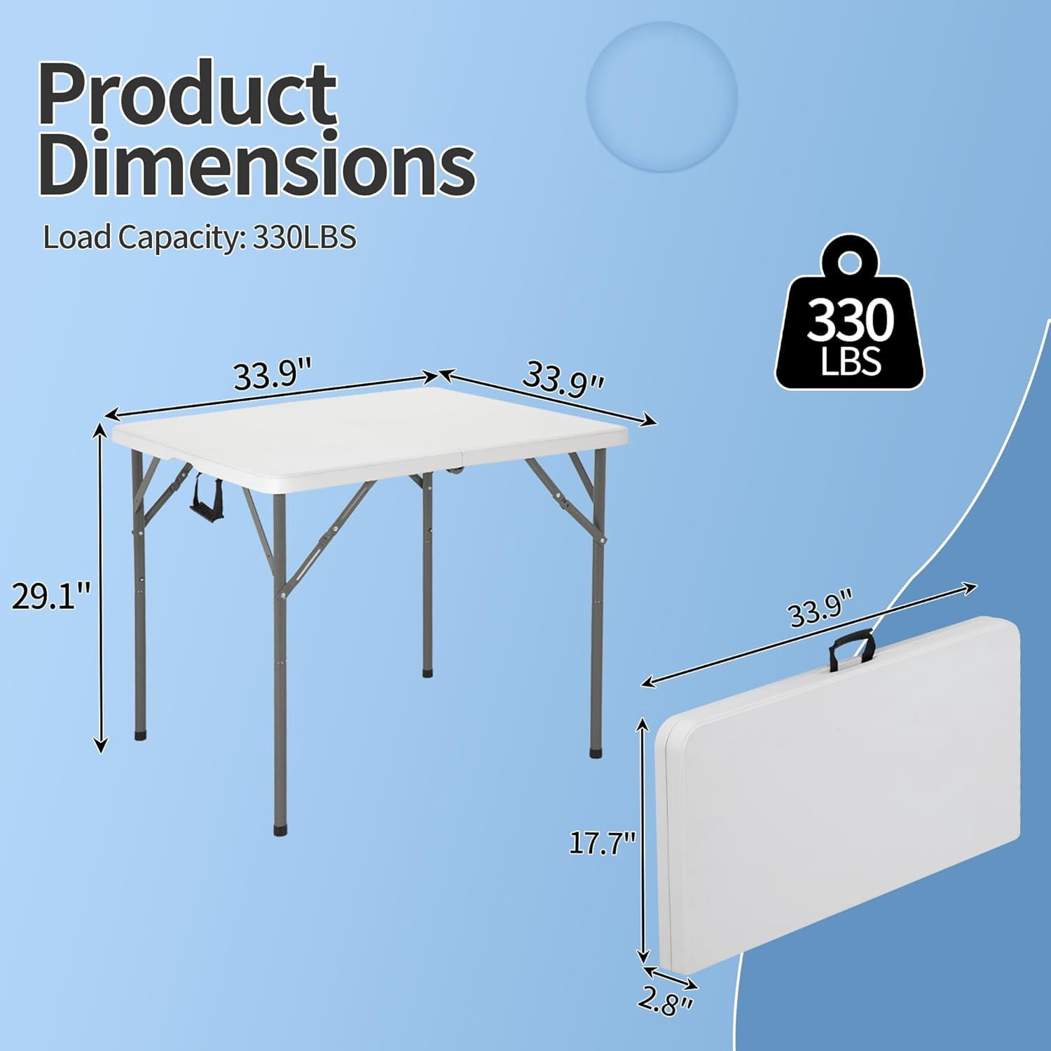 Dkelincs Folding Table 34" Square Card Table Plastic Foldable Portable Table Utility Dining Table for Camping, Party, Picnic, Support 330 lbs(White)